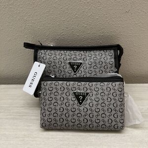 GUESS BLACK LOGO COSMETIC JUNCTION TRAVEL MAKE UP CASES Set Of 2
